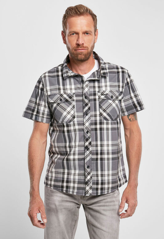  Brandit Roadstar Kurzarmhemd, gerade geschnitten, mit bestickten Brusttaschen Schwarz/Anthra