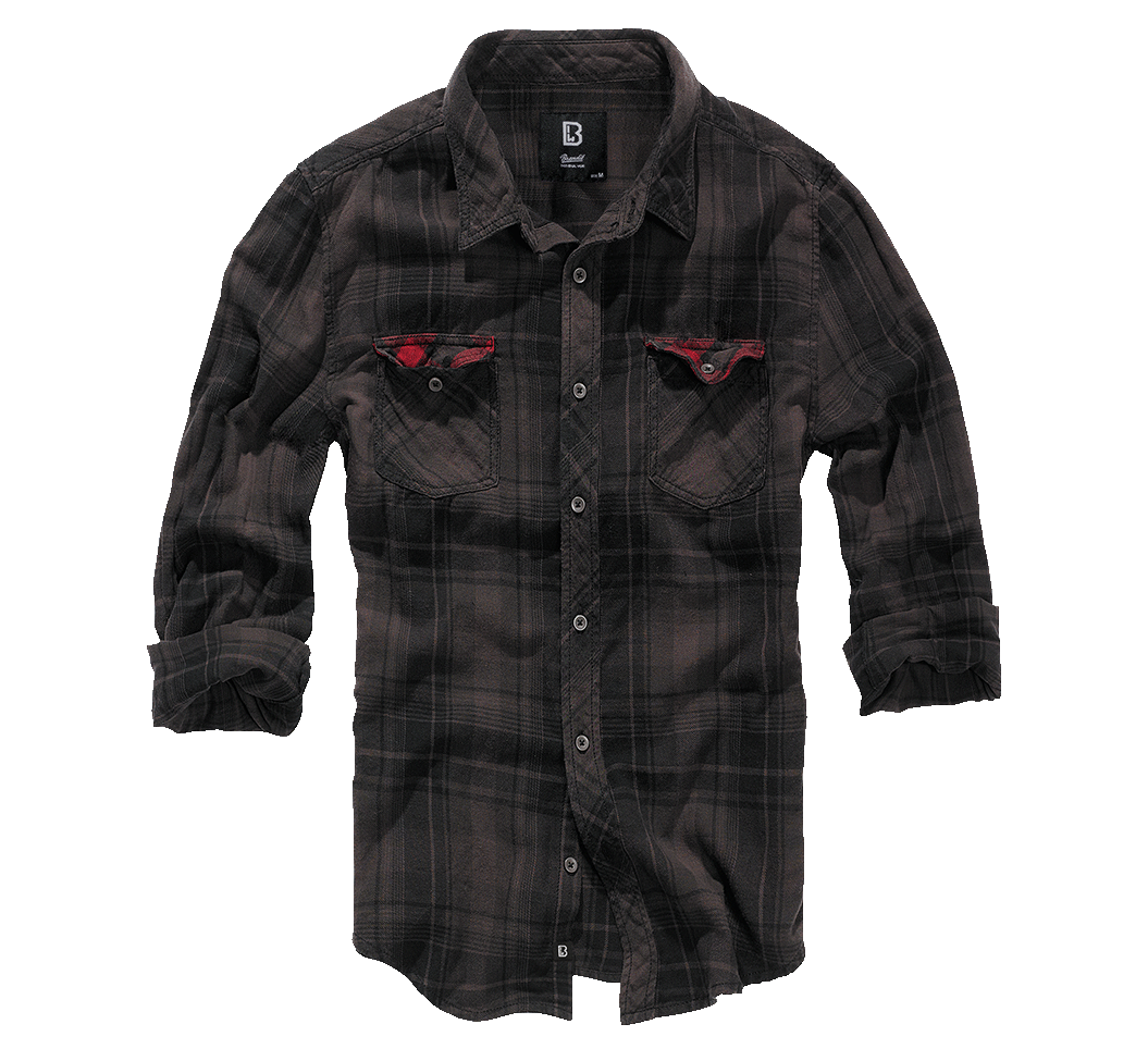 BBRANDIT Duncan Flanellhemd: Braun-schwarzes Karo-Langarmhemd aus 100% Baumwolle, mit Kontrast-Brusttaschen
