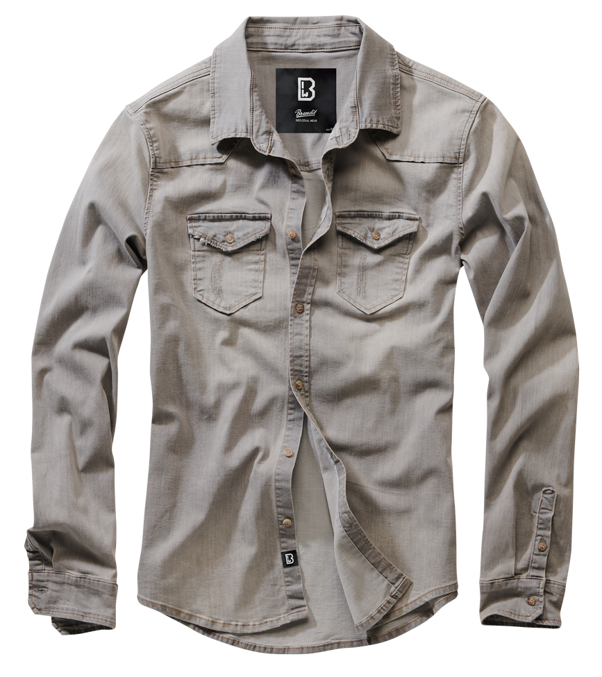 BRANDIT Riley Denim Shirt Long Sleeve grey denim