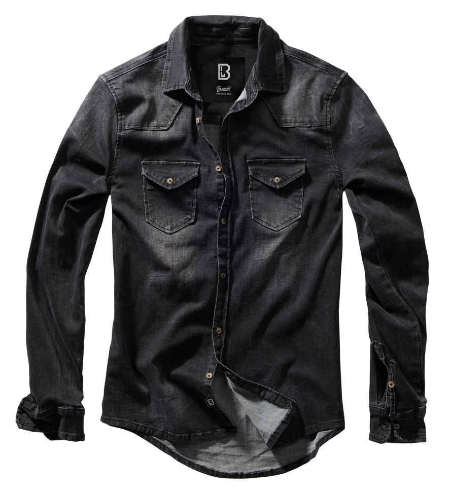 BRANDIT Riley Denim Shirt Long Sleeve schwarz