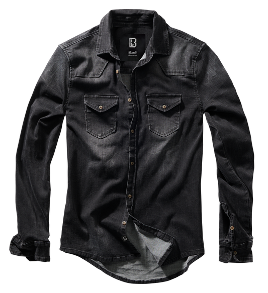 BRANDIT Riley Denim Shirt Long Sleeve schwarz