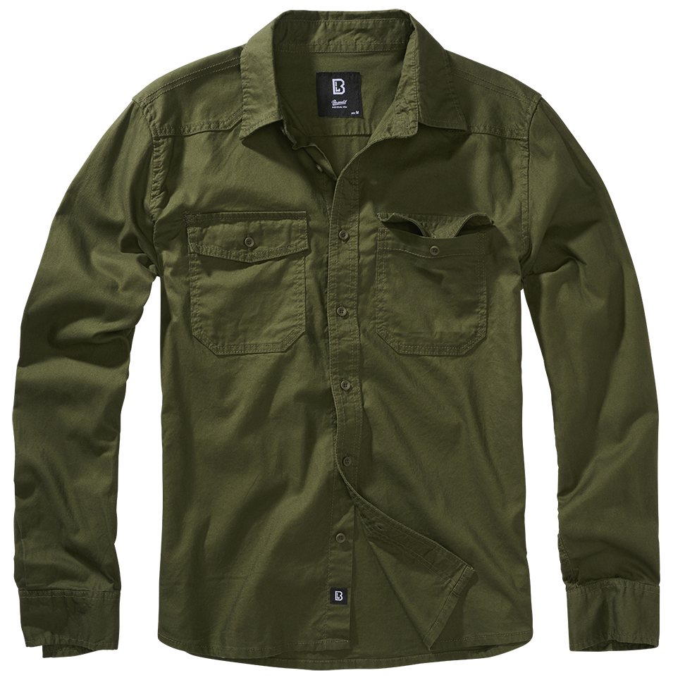 BRANDIT Flannel Shirt Olive: Klassisches Langarmhemd aus 100% Baumwolle, gerader Schnitt, mit zwei Brusttaschen