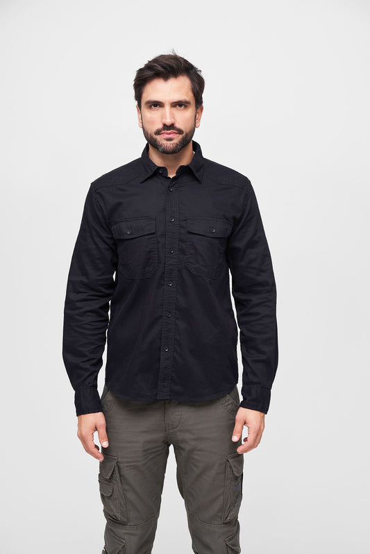 BRANDIT Flannel Shirt Long Sleeve Schwarz
