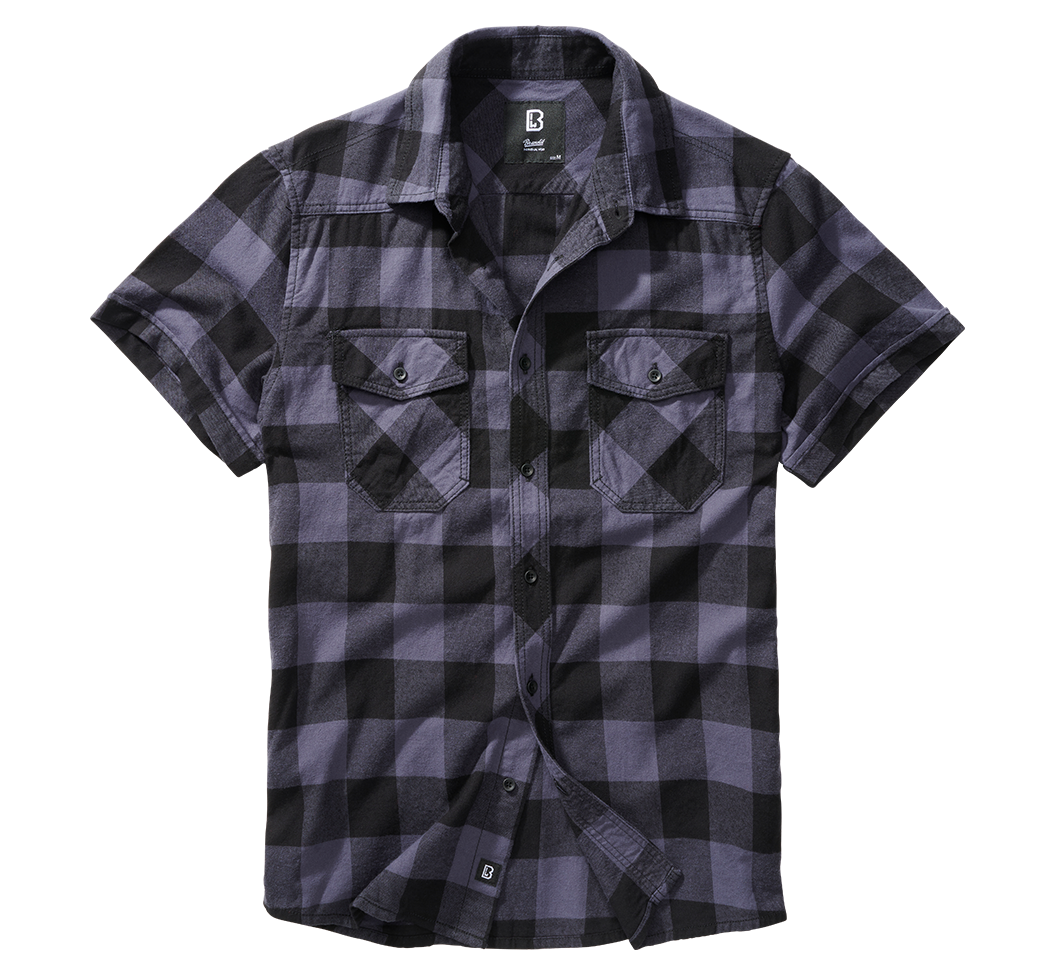 Brandit Kurzarm Karohemd schwarz/grau für Herren im Holzfäller-Look, 100% Baumwolle mit zwei Brusttaschen