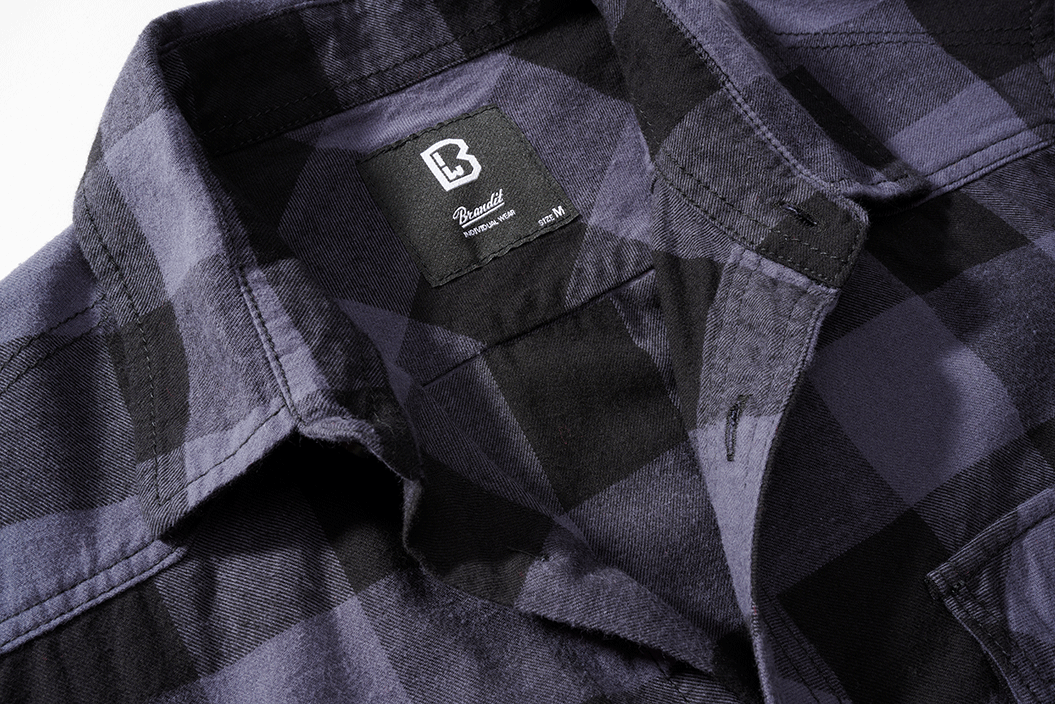 Brandit Kurzarm Karohemd schwarz/grau für Herren im Holzfäller-Look, 100% Baumwolle mit zwei Brusttaschen
