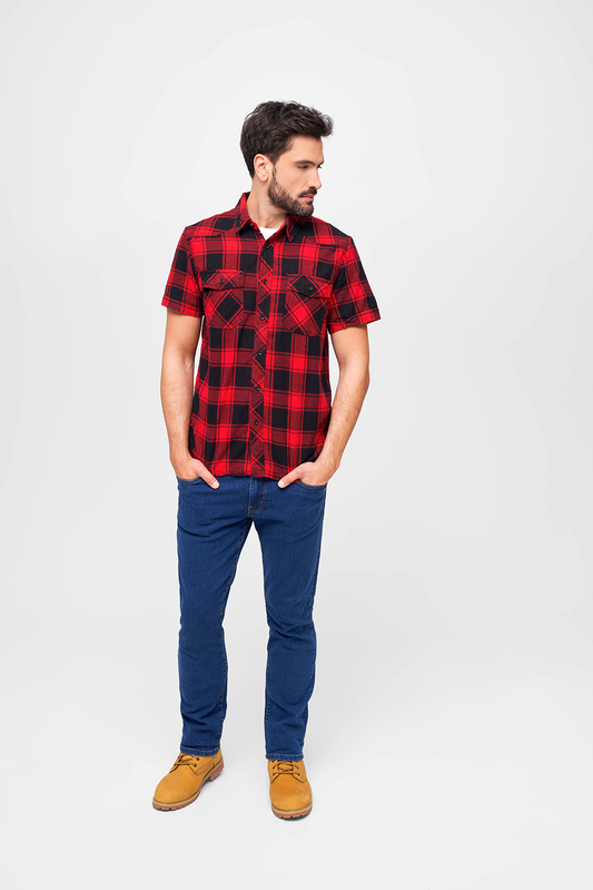 BRANDIT Check Shirt Short Sleeve- Rot/Schwarz 
