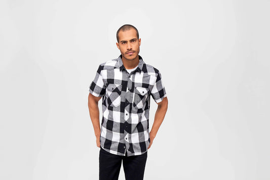 BRANDIT Check Shirt Short Sleeve- Weiss/Schwarz