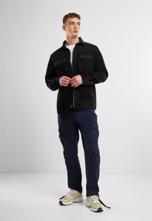 BRANDIT Corduroy Classic Shirt Long Sleeve Schwarz