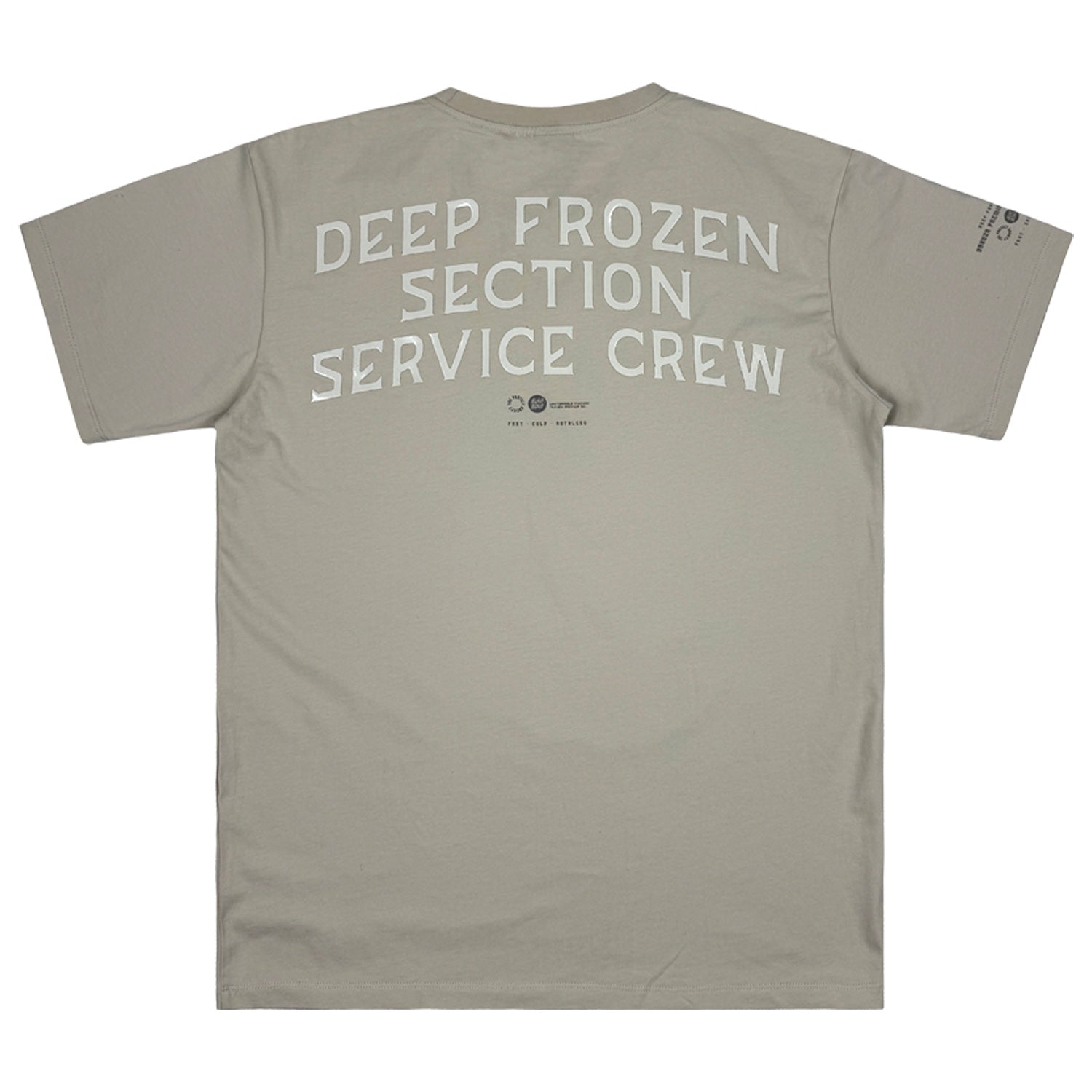Rückseite von sand-olivem Yakuza Premium T-Shirt mit grossem Deep Frozen Section Print.