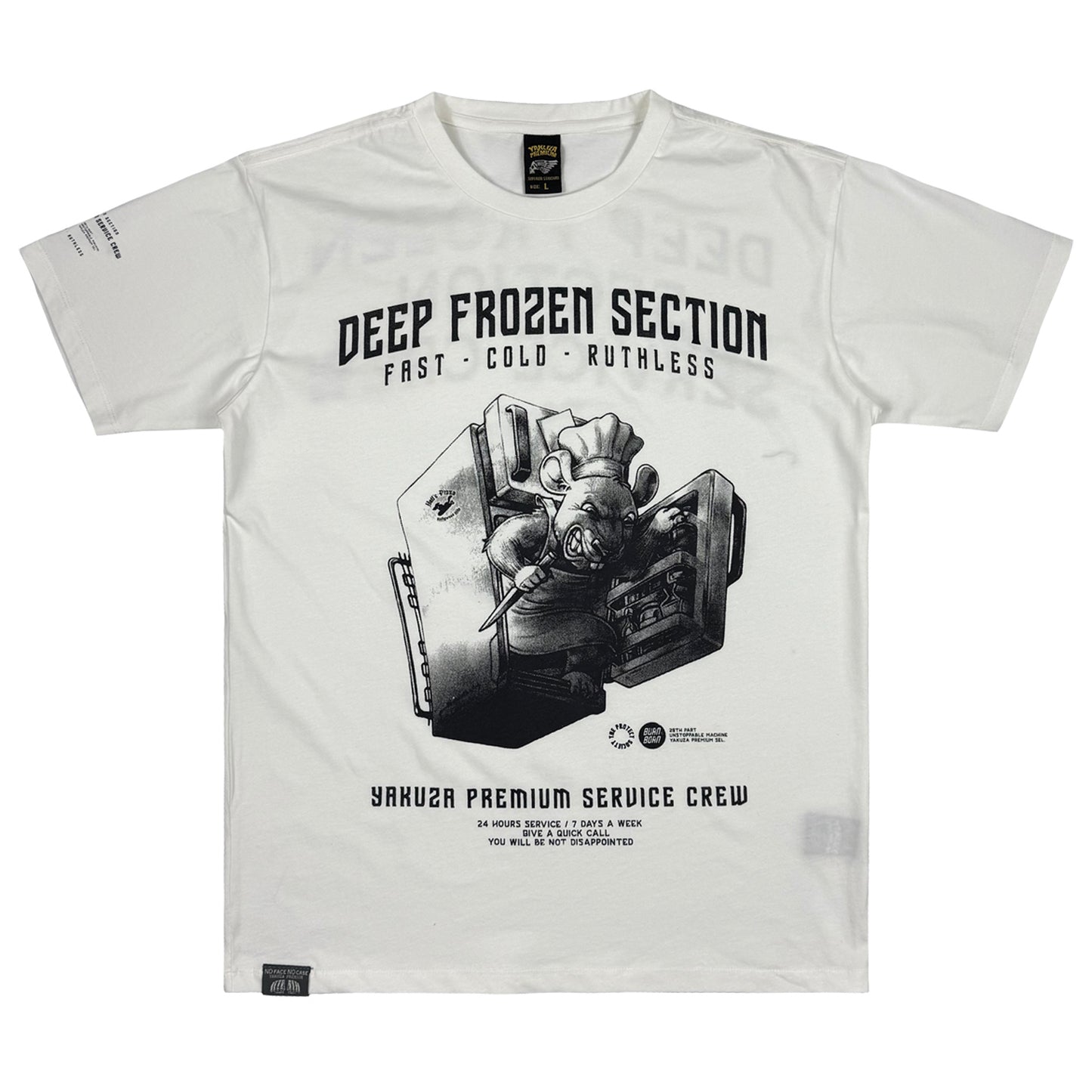 Off-White Yakuza Premium T-Shirt mit grossem Ratten Print im Biker Stil.