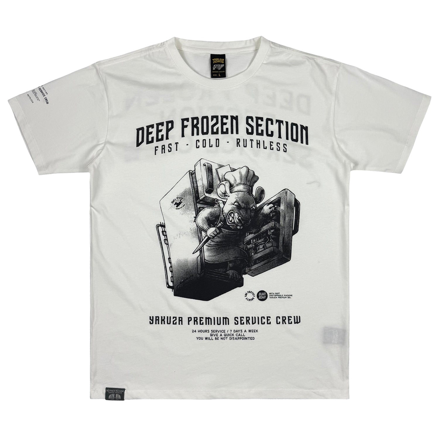 Off-White Yakuza Premium T-Shirt mit grossem Ratten Print im Biker Stil.