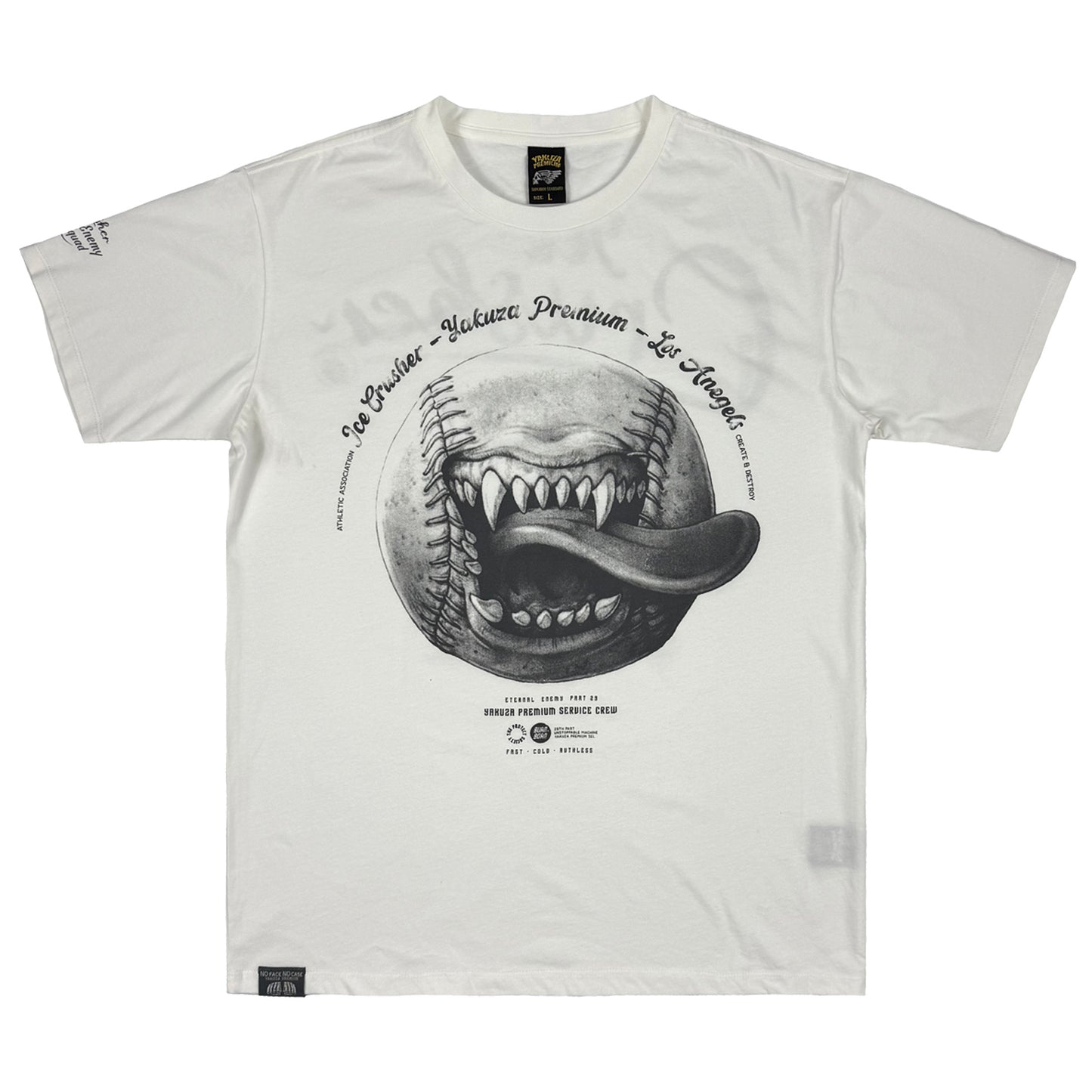 Off-White Yakuza Premium T-Shirt mit Biker Baseball Print.