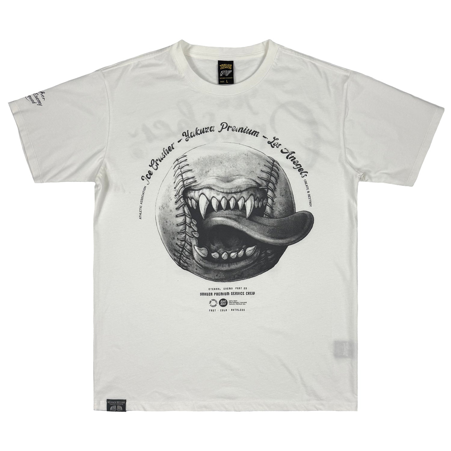 Off-White Yakuza Premium T-Shirt mit Biker Baseball Print.