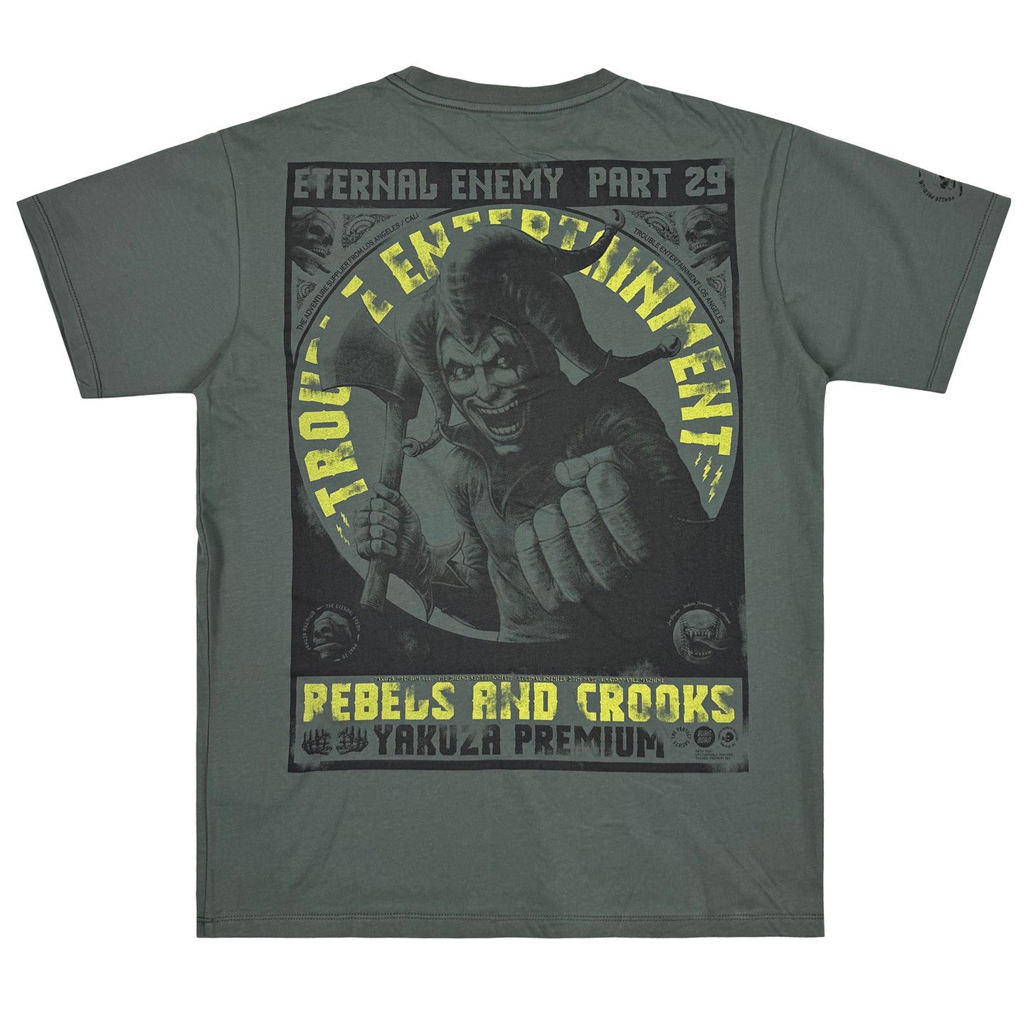 Yakuza Premium T-Shirt in Olivgrau mit grossem Joker Print auf dem Rücken