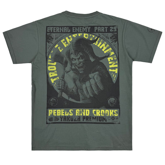 Yakuza Premium T-Shirt in Olivgrau mit grossem Joker Print auf dem Rücken