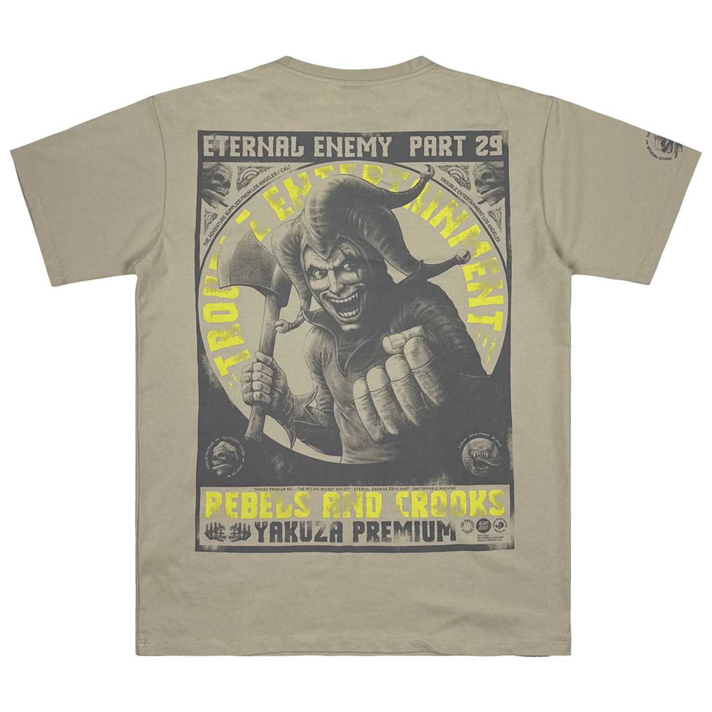 Yakuza Premium T-Shirt in Sandoliv mit grossem Joker Print auf dem Rücken