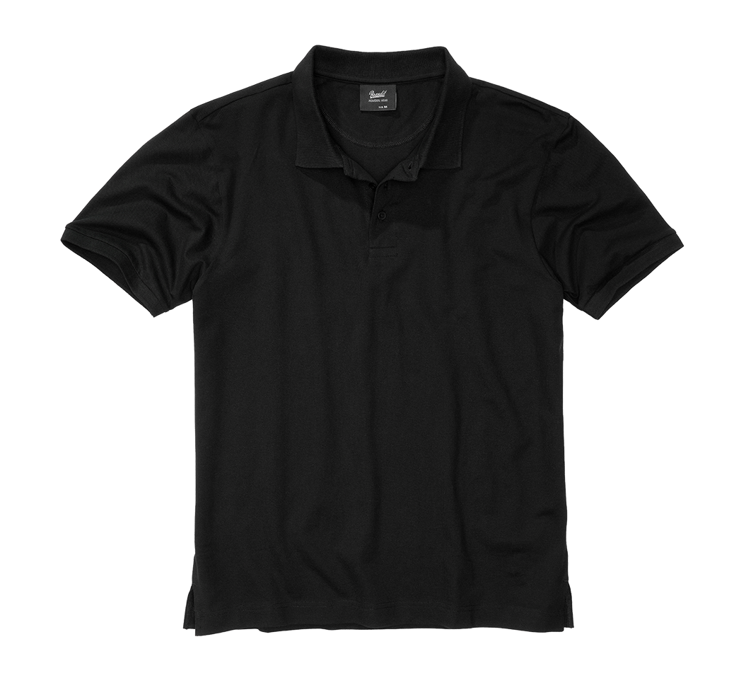 Brandit Poloshirt schwarz, Stehkragen, kurze Ärmel, Knopfleiste, hoher Tragekomfort