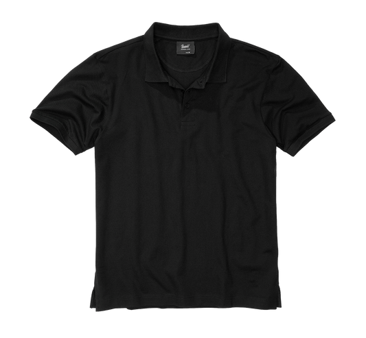 Brandit Poloshirt schwarz, Stehkragen, kurze Ärmel, Knopfleiste, hoher Tragekomfort