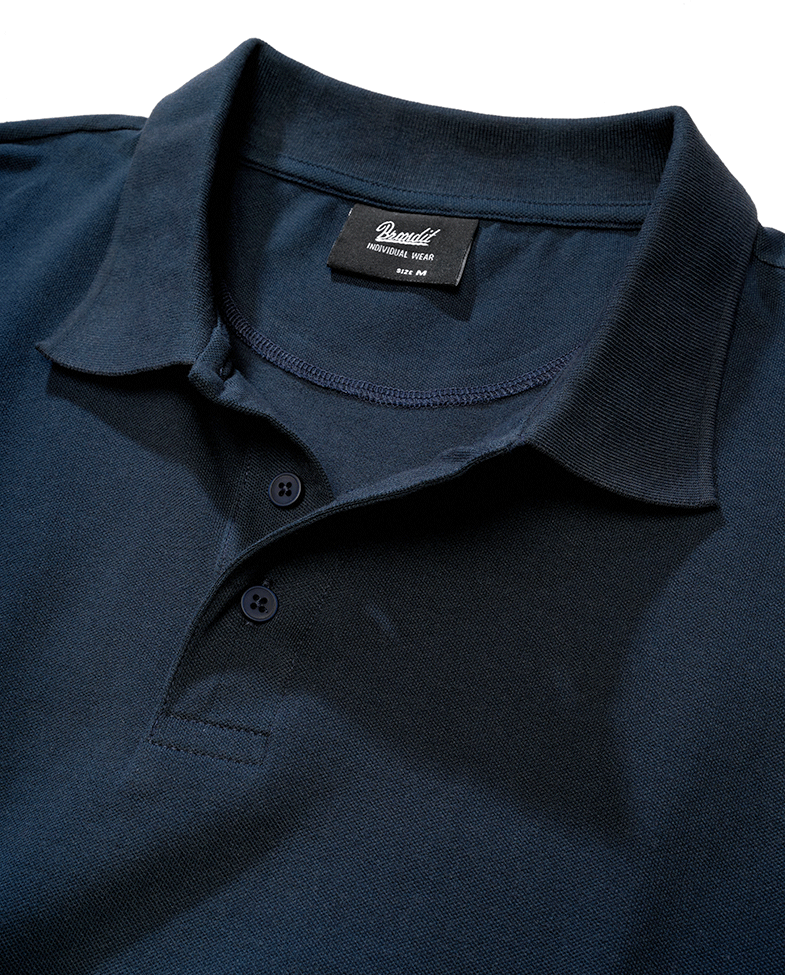 Brandit Poloshirt navy, Stehkragen, kurze Ärmel, Knopfleiste, hoher Tragekomfort
