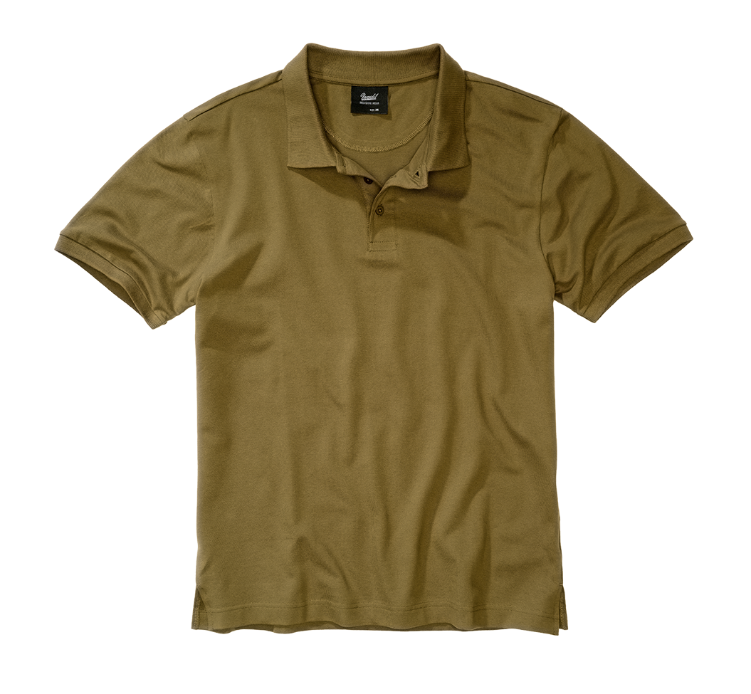 Brandit Poloshirt oliv, Stehkragen, kurze Ärmel, Knopfleiste, hoher Tragekomfort