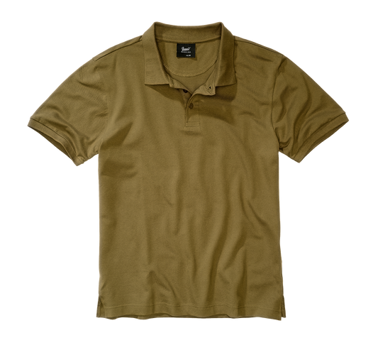 Brandit Poloshirt oliv, Stehkragen, kurze Ärmel, Knopfleiste, hoher Tragekomfort