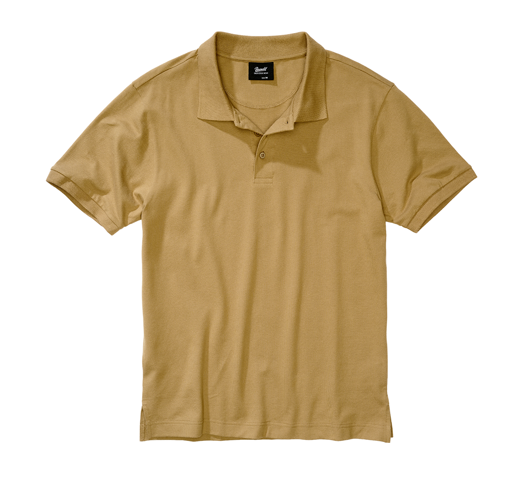 Brandit Poloshirt sand, Stehkragen, kurze Ärmel, Knopfleiste, hoher Tragekomfort