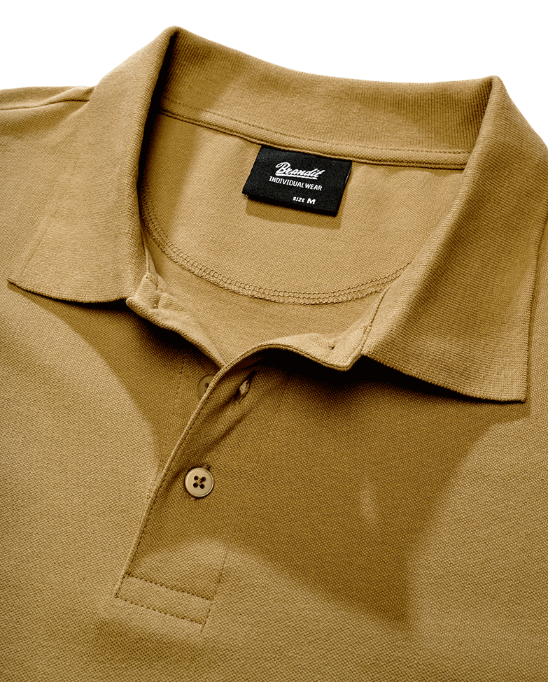 Brandit Poloshirt sand, Stehkragen, kurze Ärmel, Knopfleiste, hoher Tragekomfort