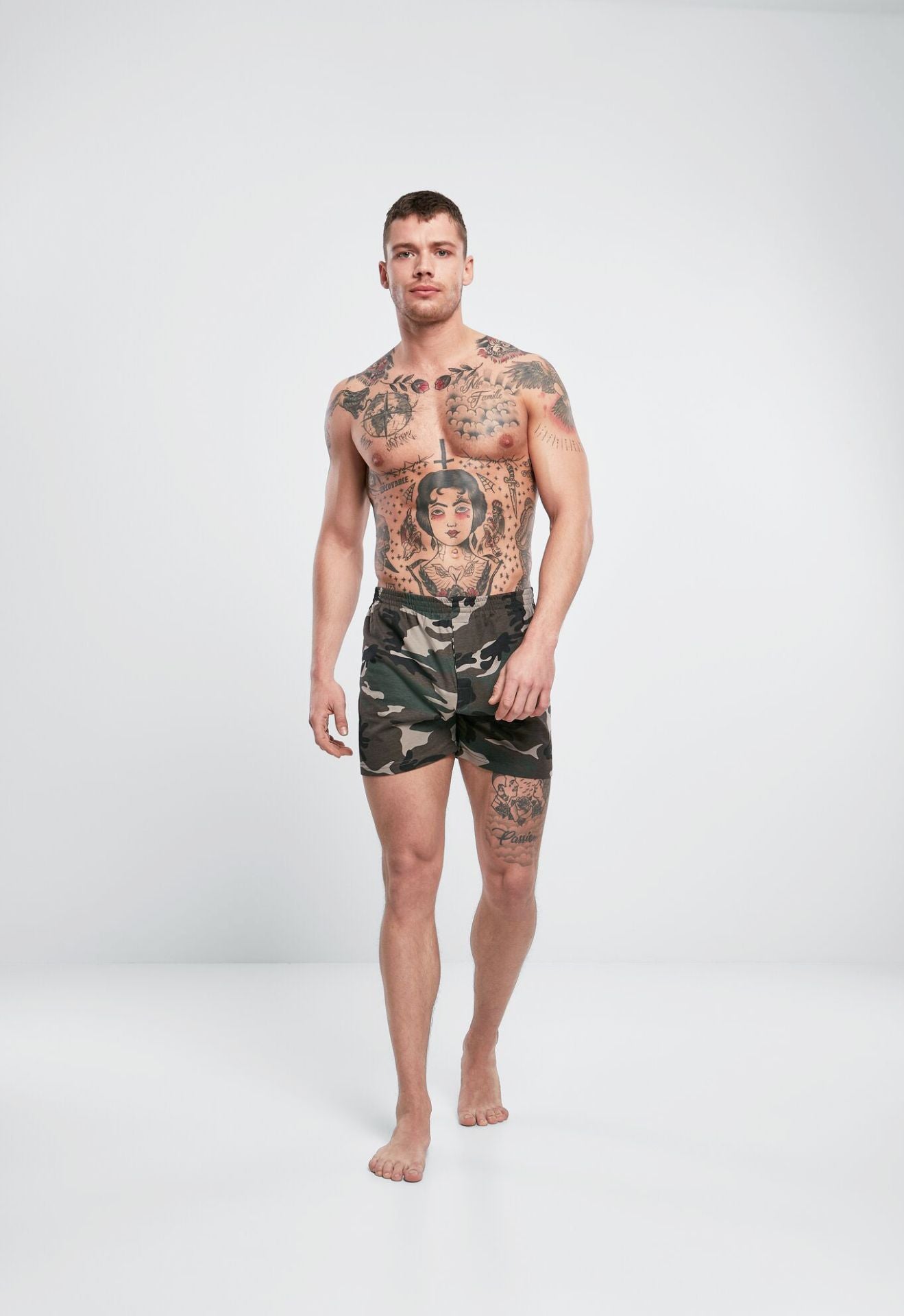 Bequeme Brandit Boxer Shorts in Woodland aus hautfreundlicher Baumwolle mit elastischem Bund