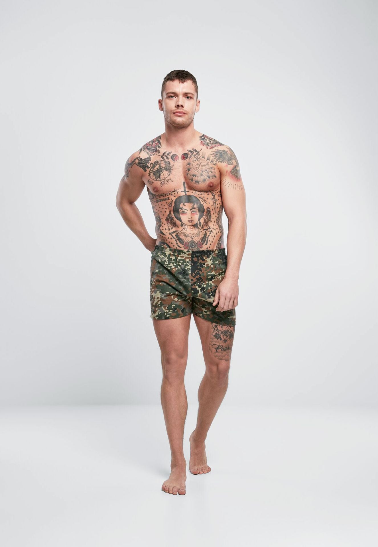 Bequeme Brandit Boxer Shorts Flecktarn aus hautfreundlicher Baumwolle mit elastischem Bund 