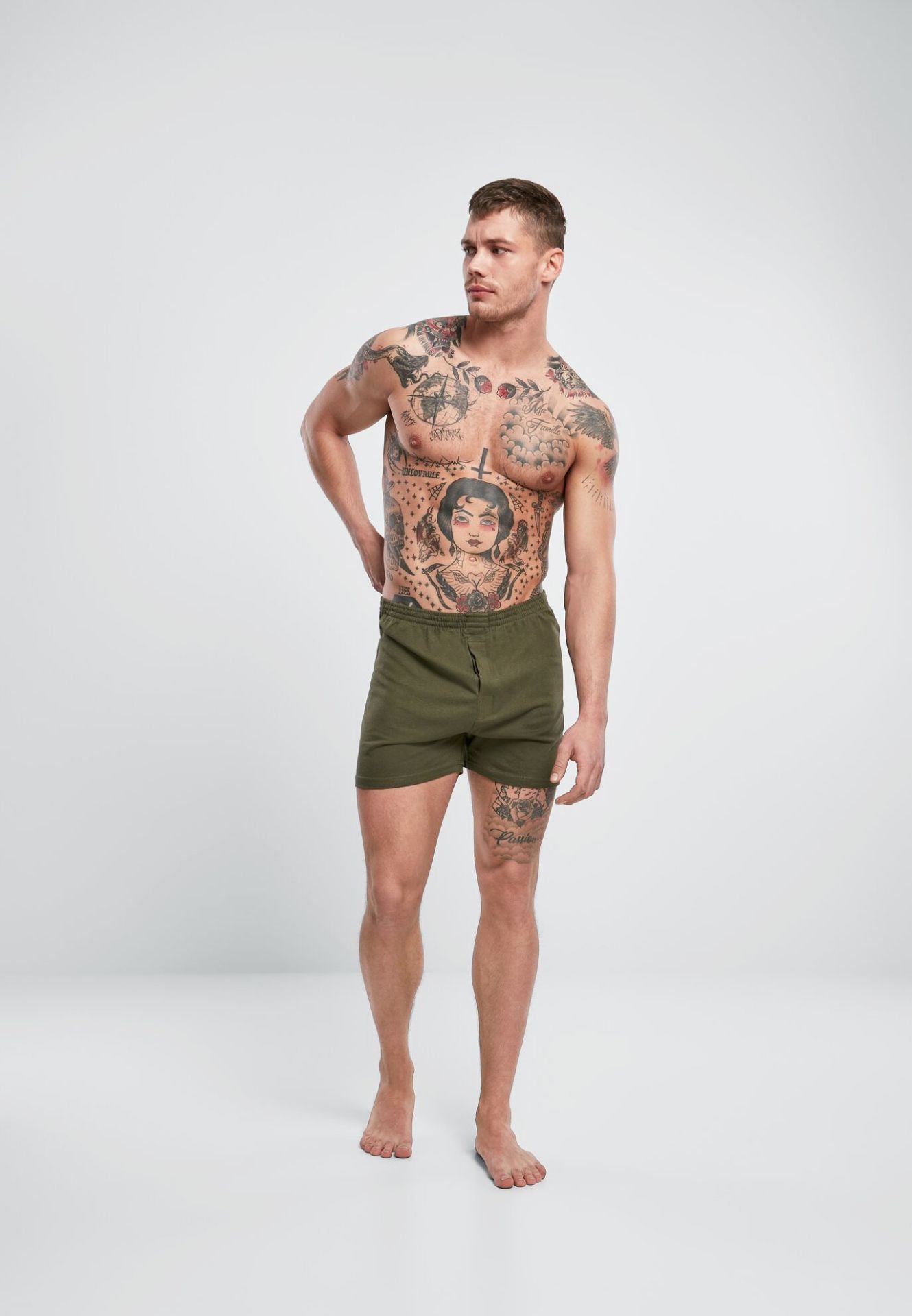 Bequeme Brandit Boxer Shorts in Olive aus hautfreundlicher Baumwolle mit elastischem Bund 