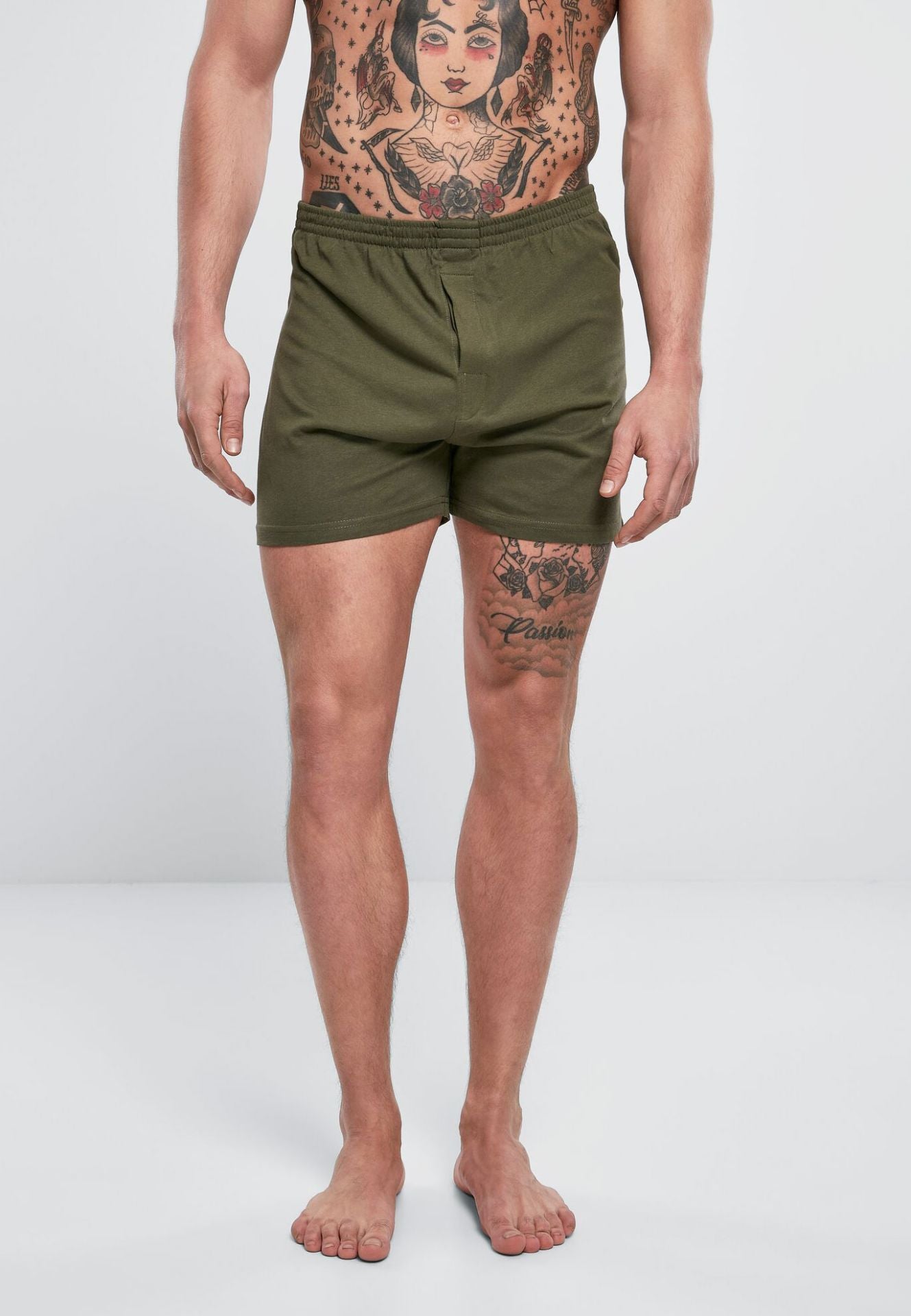 Bequeme Brandit Boxer Shorts in Olive aus hautfreundlicher Baumwolle mit elastischem Bund 
