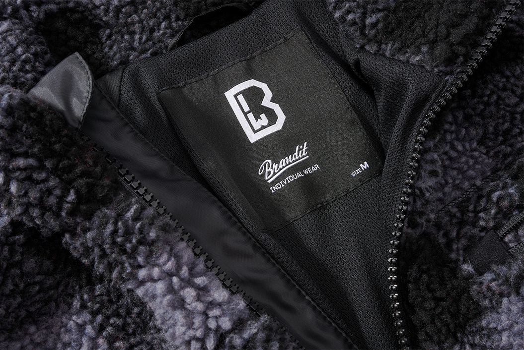 BRANDIT Teddyfleece Jacket Schwarz/Grau