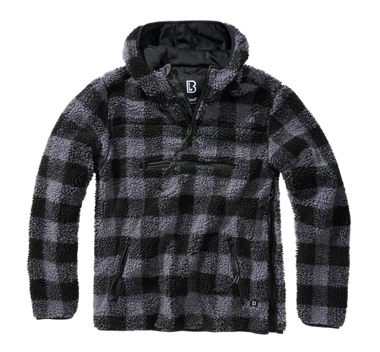 BRANDIT Teddyfleece Worker Pullover Troyer Schwarz/Grau