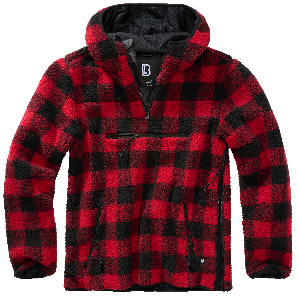BRANDIT Teddyfleece Worker Pullover Troyer Rot/Schwarz