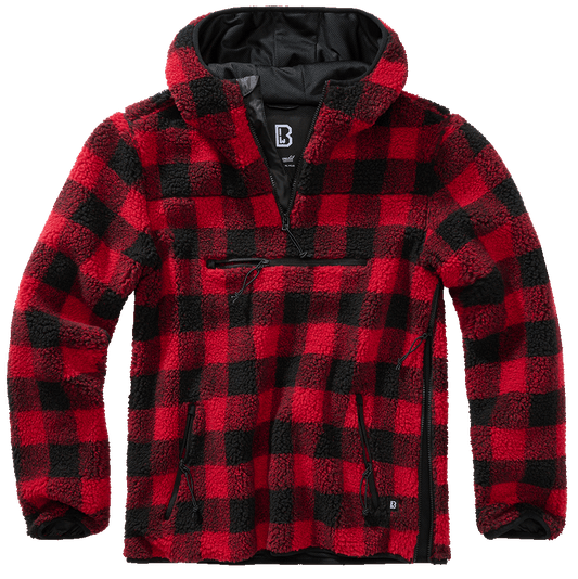 BRANDIT Teddyfleece Worker Pullover Troyer Rot/Schwarz