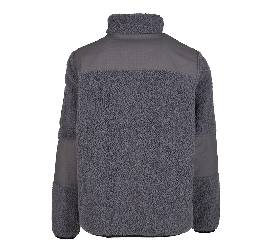 Brandit Teddyfleece Jacke in Anthra mit Ripstop-Einsaetzen, Reissverschlusstaschen, hohem Kragen und atmungsaktivem Meshfutter.
