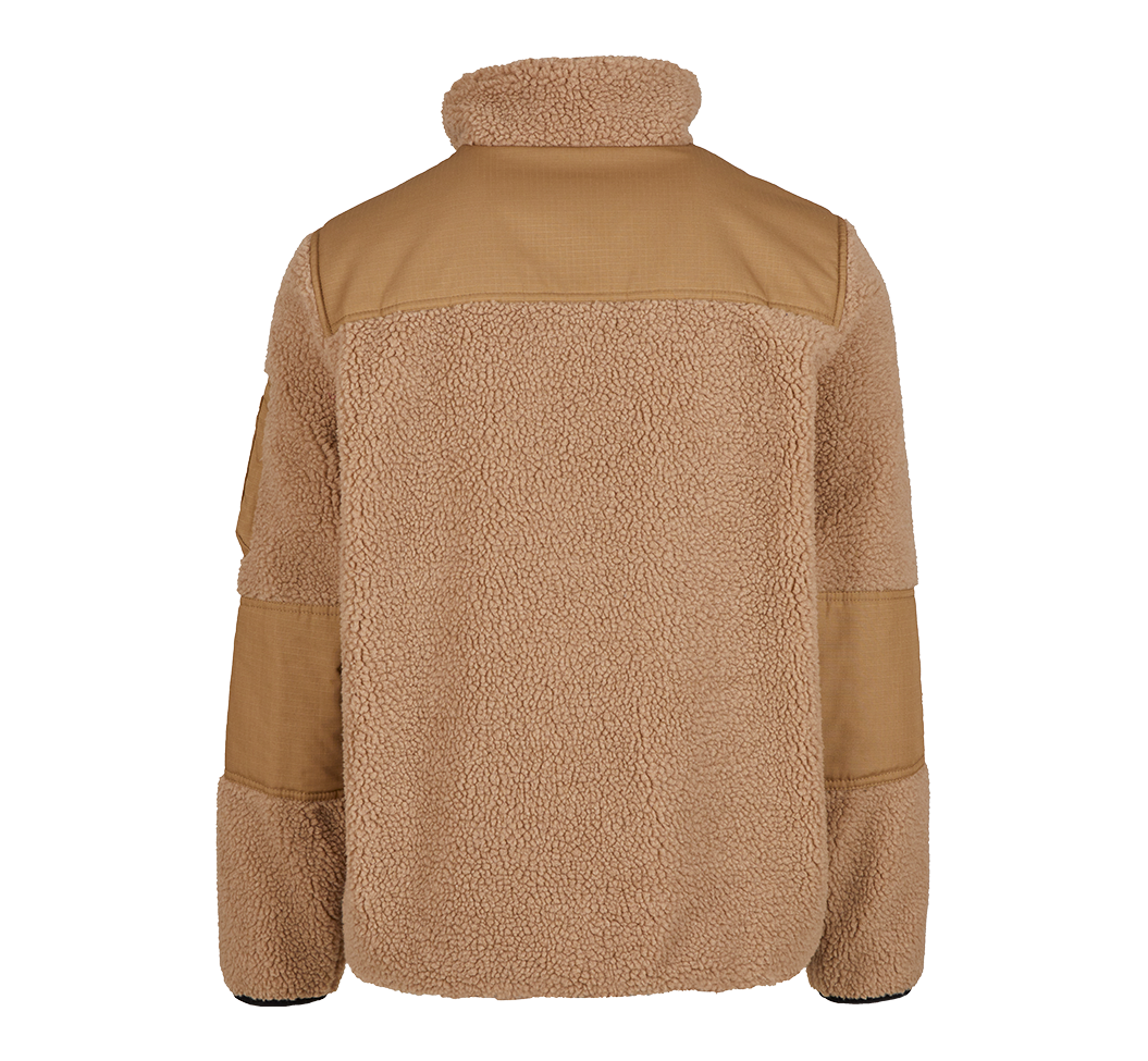 Brandit Teddyfleece-Jacke Camel mit Ripstop-Einsätzen, Reissverschlusstaschen und atmungsaktivem Meshfutter.