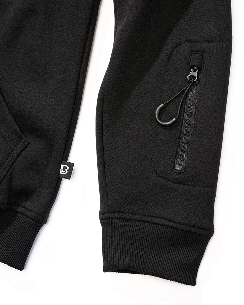 Brandit Sweat Kapuzenjacke schwarz mit Brust- und Armtaschen, Klettflächen und hohem Tragekomfort