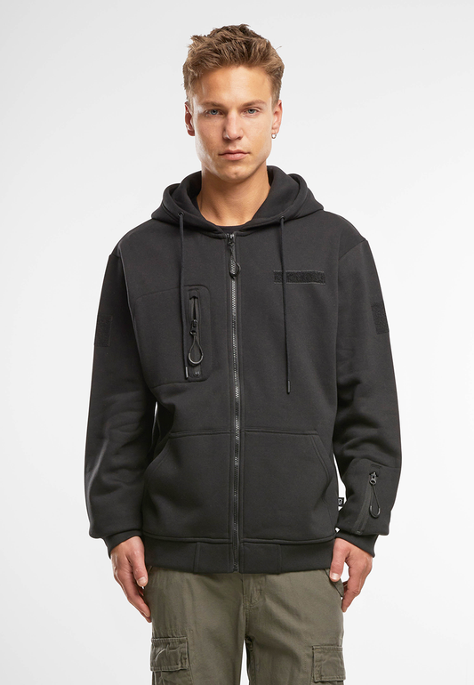 Brandit Sweat Kapuzenjacke schwarz mit Brust- und Armtaschen, Klettflächen und hohem Tragekomfort