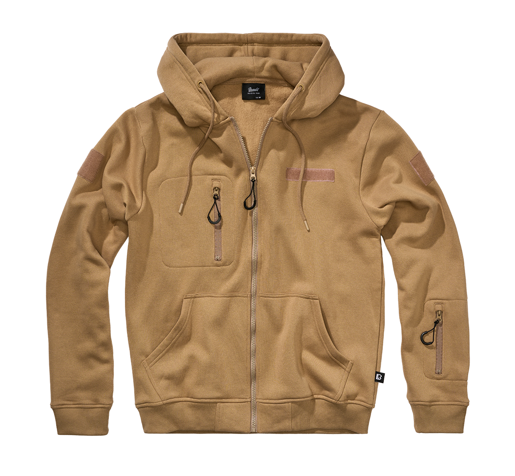 Brandit Sweat Kapuzenjacke camel mit Brust- und Armtaschen, Klettflächen und hohem Tragekomfort