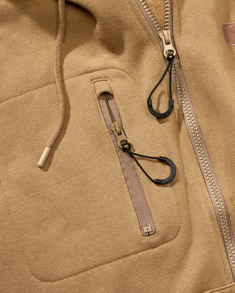 Brandit Sweat Kapuzenjacke camel mit Brust- und Armtaschen, Klettflächen und hohem Tragekomfort