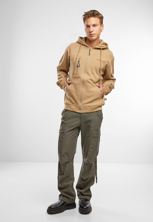 Brandit Sweat Kapuzenjacke camel mit Brust- und Armtaschen, Klettflächen und hohem Tragekomfort