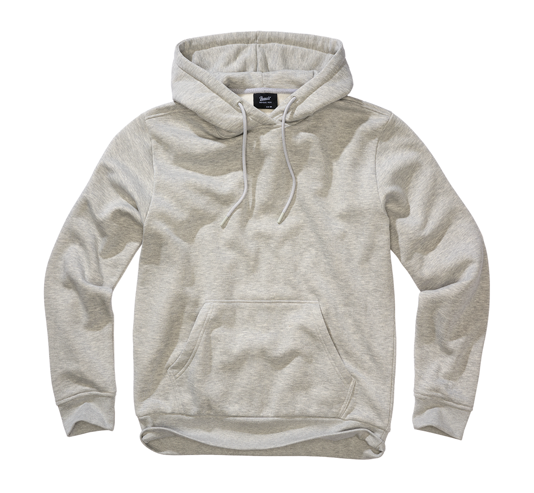 Grauer Hoody  aus brushed Fleece mit Kapuze und Kängurutasche.