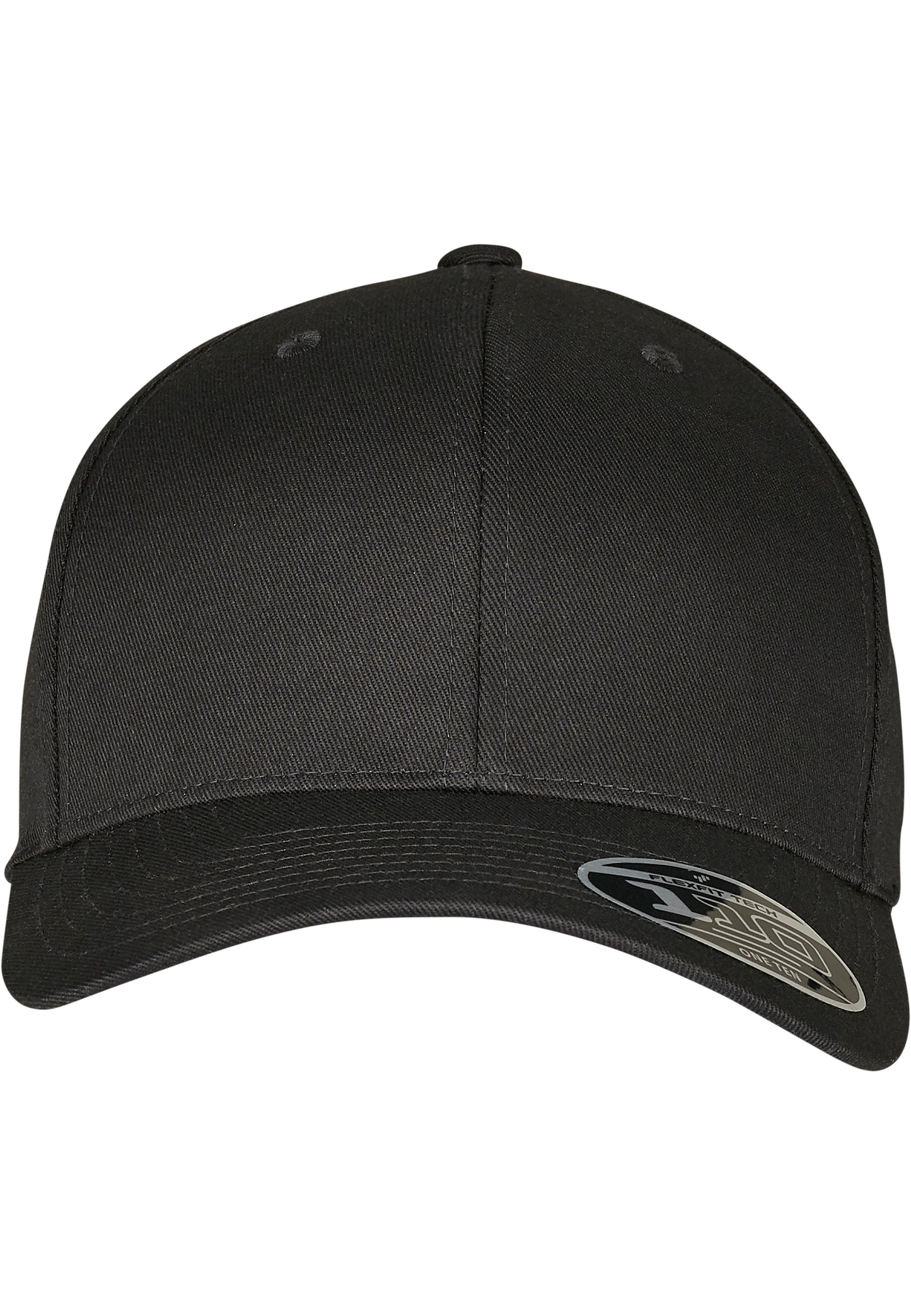 Schwarze Flexfit 110 Kappe aus Wollmischung mit gebogenem Schirm.