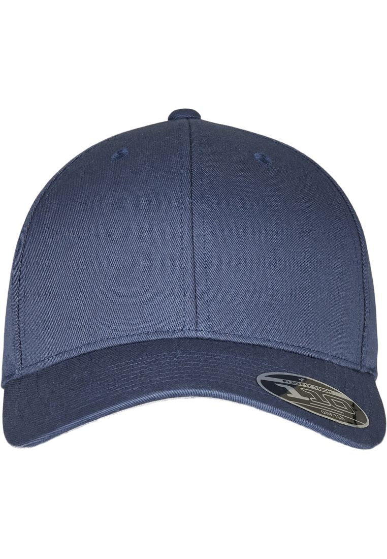 Dunkelblaue Flexfit 110 Kappe aus Wollmischung mit gebogenem Schirm.