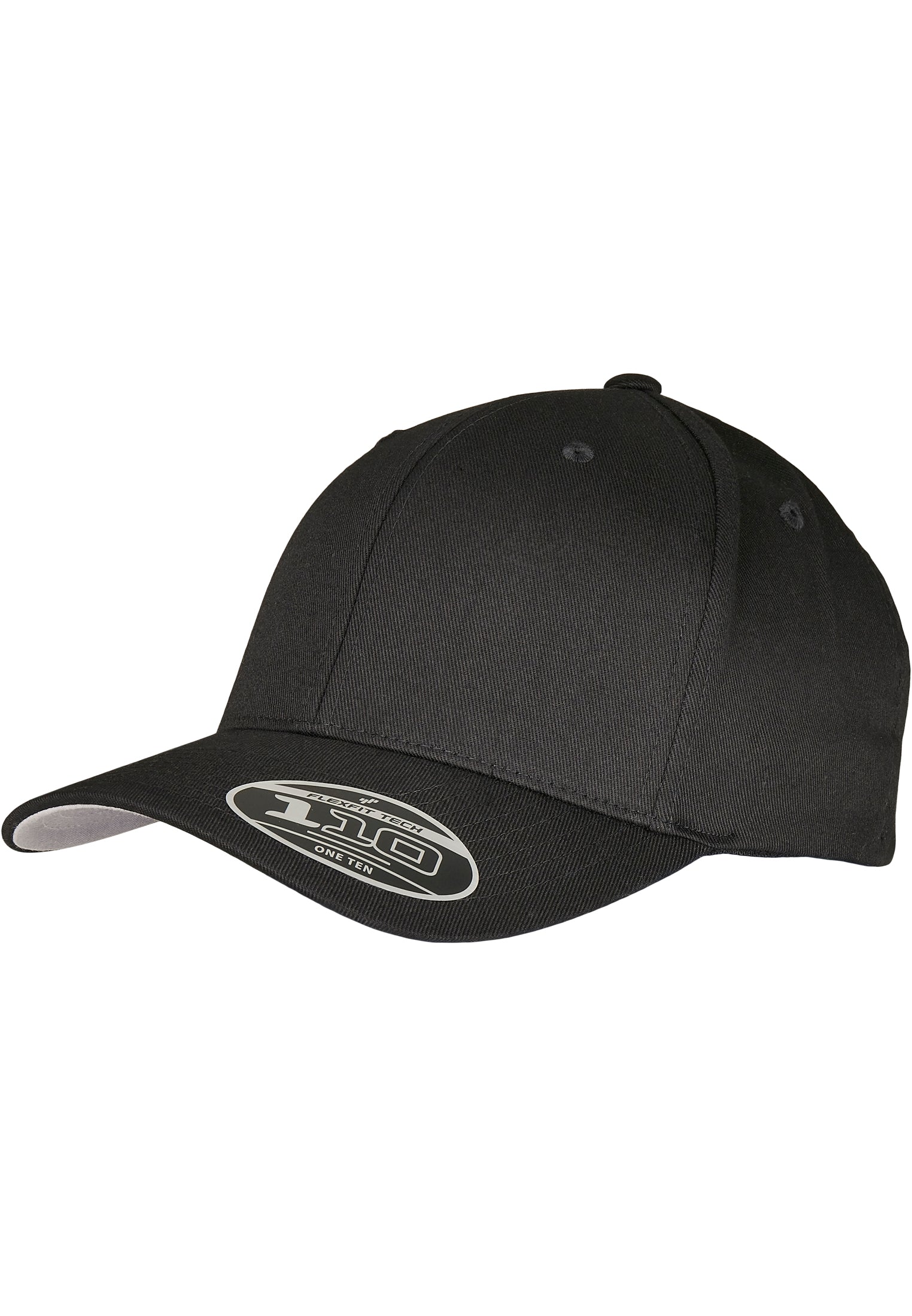 Schwarze Flexfit 110 Kappe aus Wollmischung mit gebogenem Schirm.