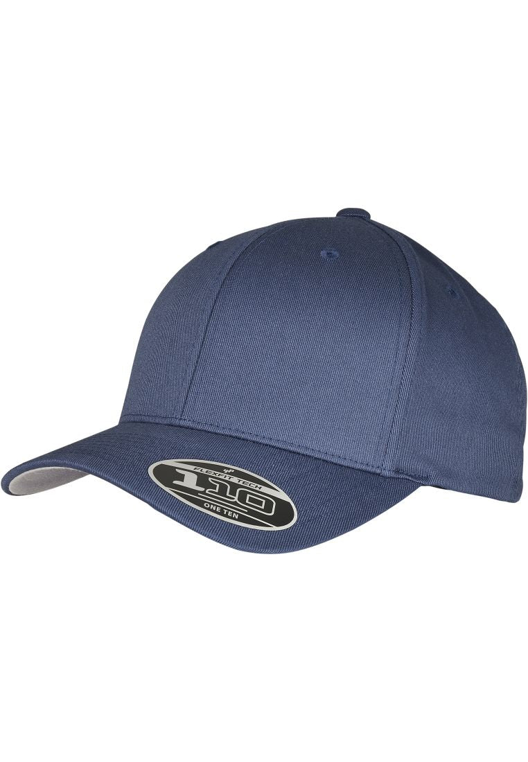 Dunkelblaue Flexfit 110 Kappe aus Wollmischung mit gebogenem Schirm.
