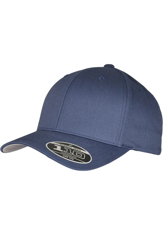 Dunkelblaue Flexfit 110 Kappe aus Wollmischung mit gebogenem Schirm.