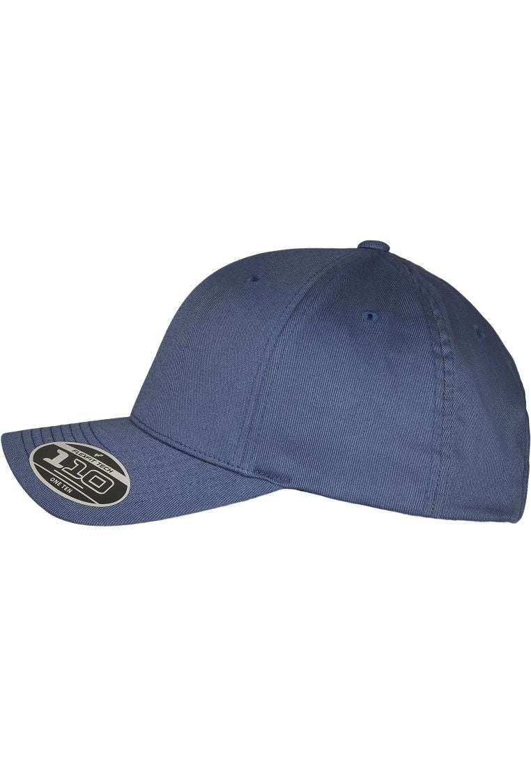 Dunkelblaue Flexfit 110 Kappe aus Wollmischung mit gebogenem Schirm.