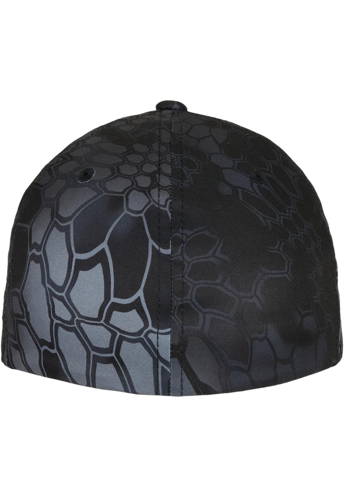 Rückseite des schwarzen Flexfit Caps mit Kryptek Camouflage Muster.